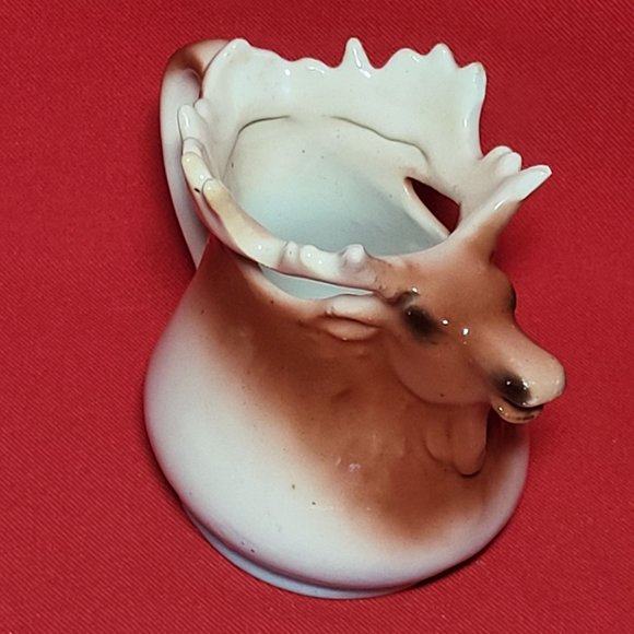 VTG Elk Moose Antlers Ceramic Porcelain Handled Pitcher Creamer Planter Decor - Picture 12 of 13